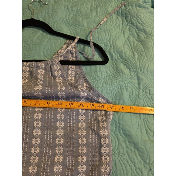 Madewell Womens Size XS Blue Seaglow Chambray Floral Drawstring Tie Neck Romper - Picture 7 of 9